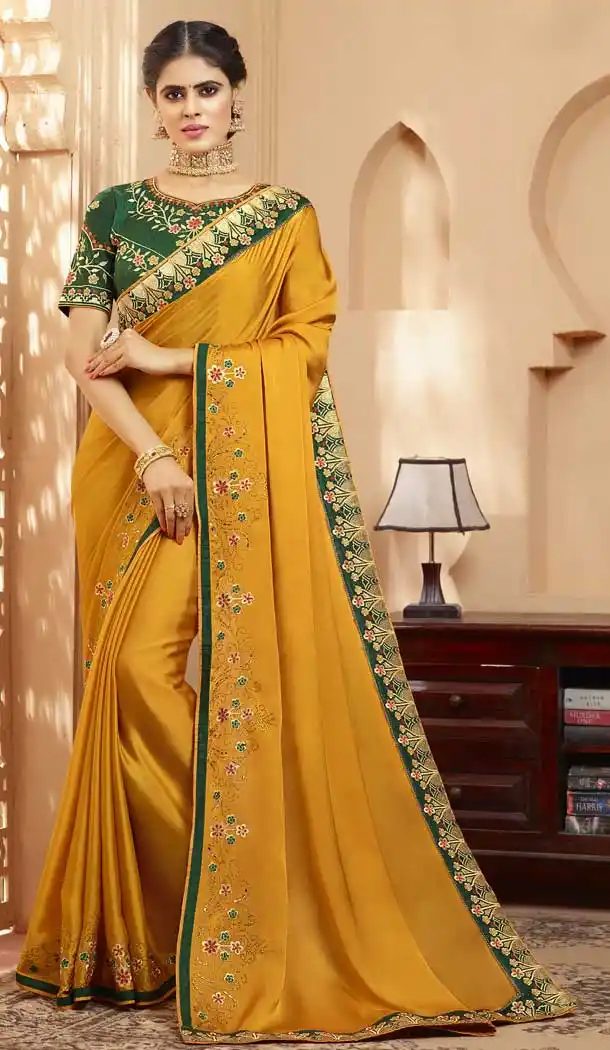 Musterd Color Georgette Heavy Designer Wear Traditional Saree -789496632