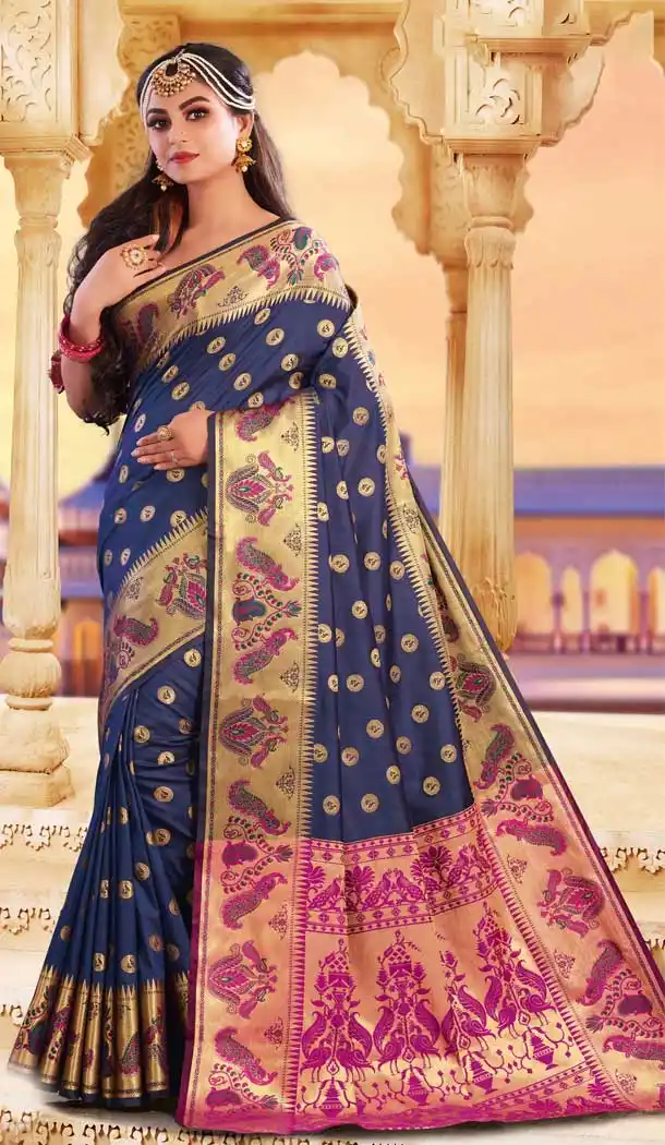 Ethnic Blue Color Silk Heavy Designer Party Wear Classic Saree -790196700
