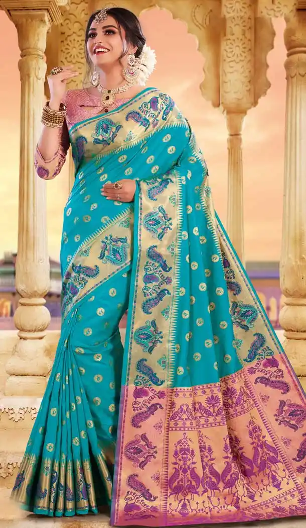 Sky Blue Color Silk Heavy Designer Party Wear Classic Saree -790196701