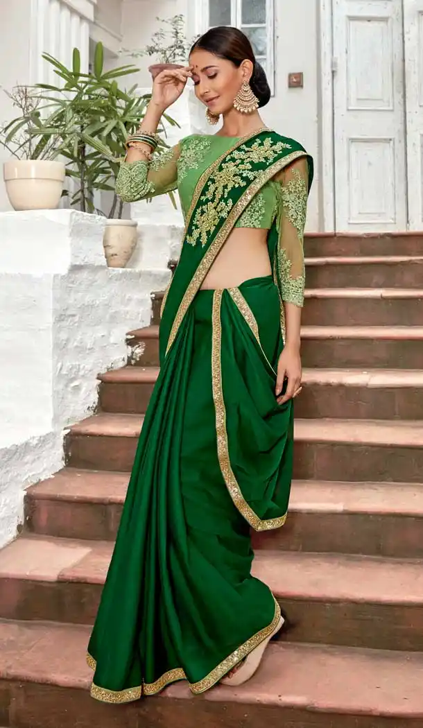 Green Color Rangoli Georgette Based Party Wear Saree Blouse -792396918