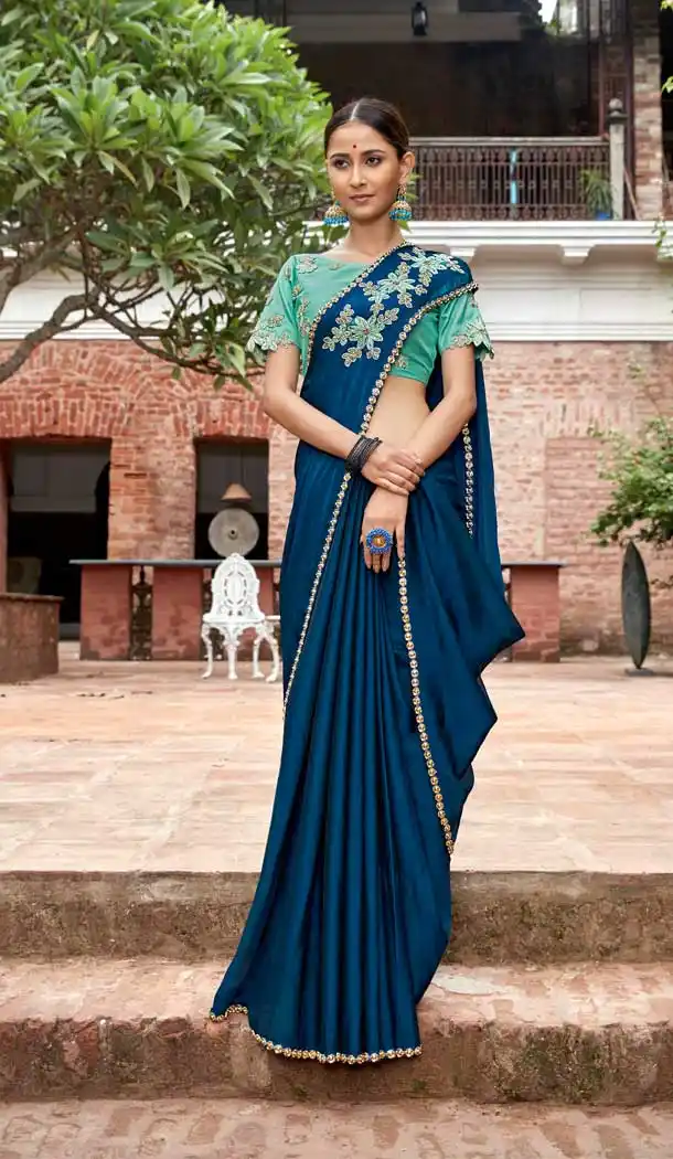 Blue Color Rangoli Georgette Based Party Wear Saree Blouse -792396924
