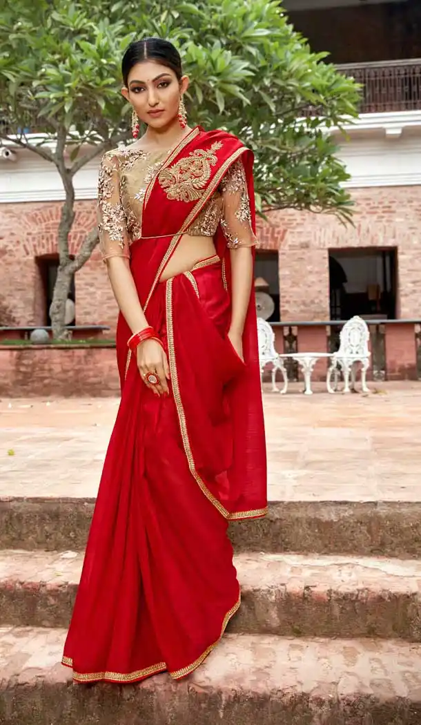Red Color Rangoli Georgette Based Party Wear Saree Blouse -792396925