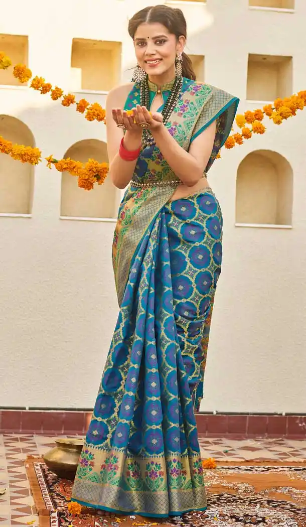 Chic Blue Color Weaving Silk Classic Casual Wear Saree Blouse -793096973