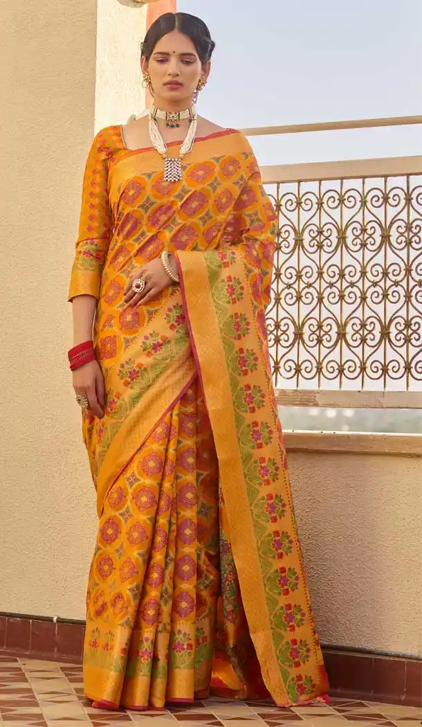 Orange Color Weaving Silk Classic Casual Wear Saree Blouse -793096976