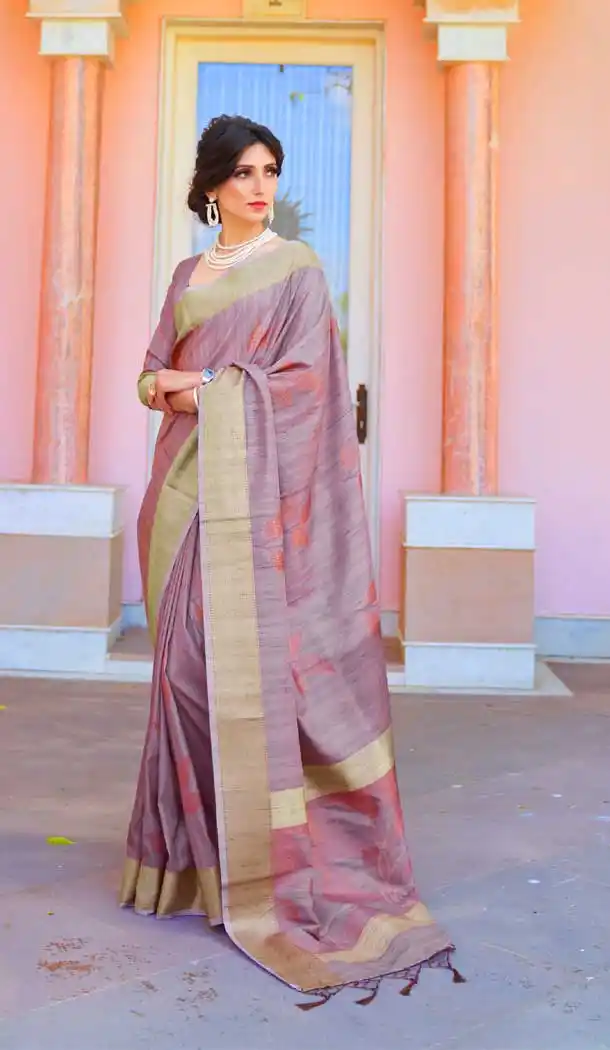 Light Purple Color Soft Hand loom Weaving Silk Casual Wear Saree -793396989