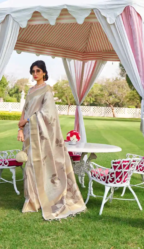 Off White Color Soft Hand loom Weaving Silk Casual Wear Saree -793396990