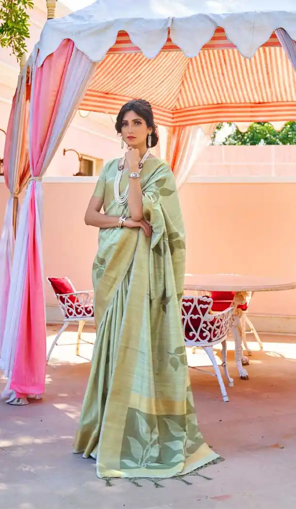 Sea Green Color Soft Hand loom Weaving Silk Casual Wear Saree -793396991