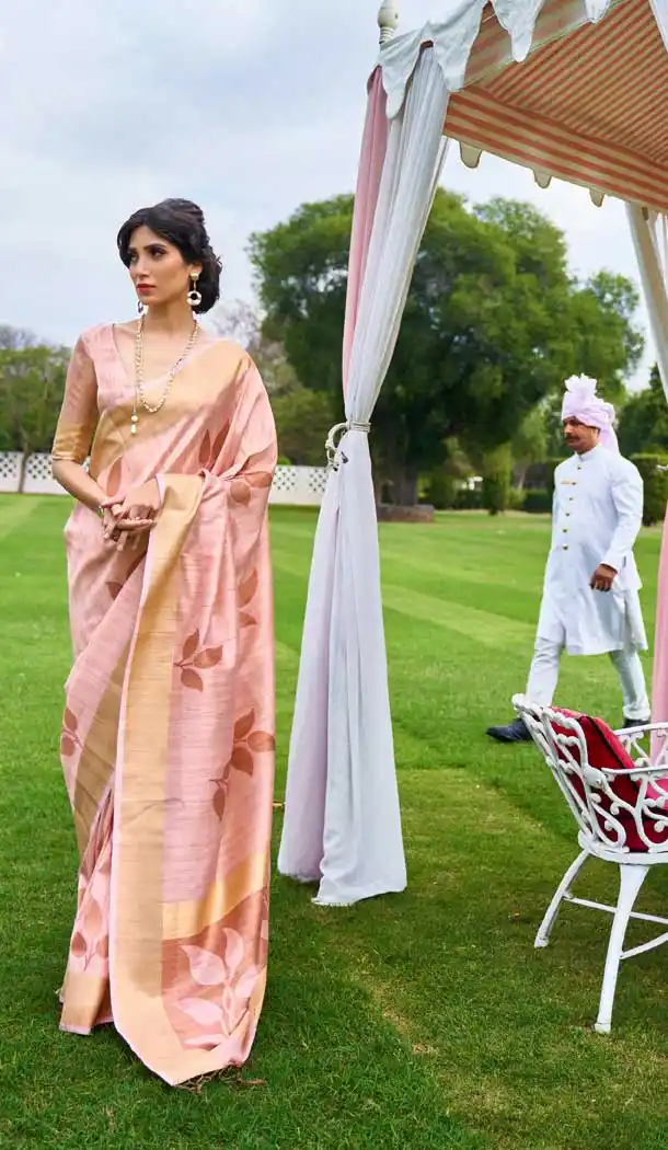Peach Color Soft Hand loom Weaving Silk Casual Wear Saree -793396992