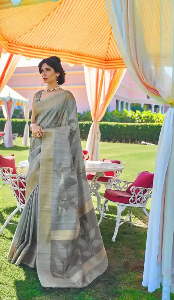 Grey Color Soft Hand loom Weaving Silk Casual Wear Saree -793396993