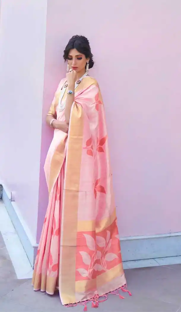 Light Pink Color Soft Hand loom Weaving Silk Casual Wear Saree -793396994