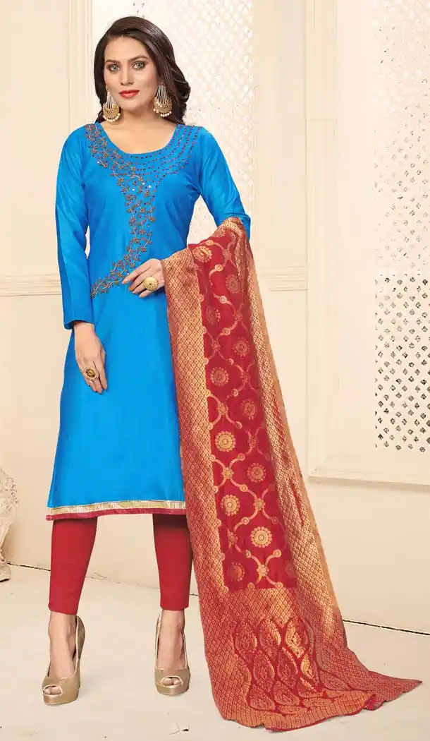 Sky Blue Color Jaam Cotton Casual Office Wear Salwar Kameez -793597003
