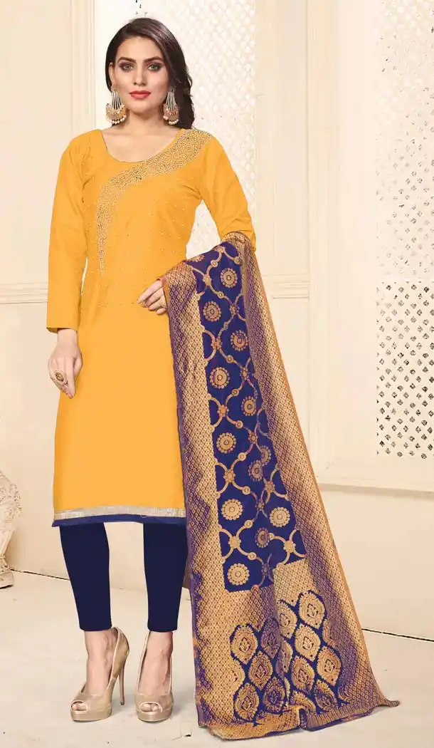 Pakistani Yellow Color Jaam Cotton Casual Office Wear Salwar Kameez -793597007