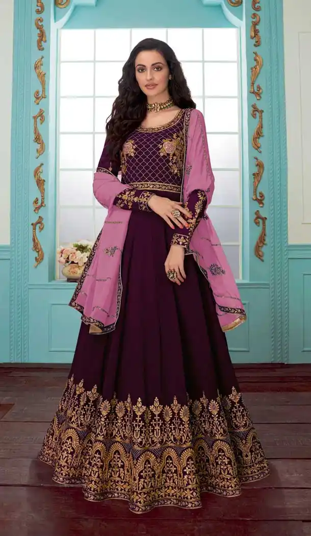 Purple Color Georgette Designer Long Anarkali Salwar Kameez -fz6575319