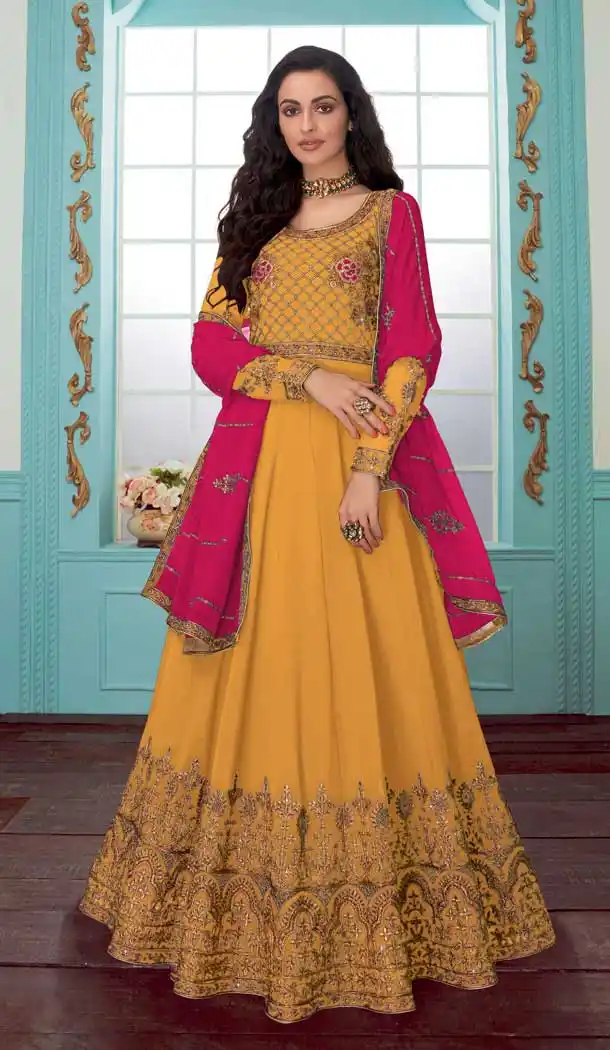 Yellow Color Georgette Designer Long Anarkali Salwar Kameez -fz6575321