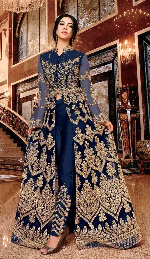 Blue Color Soft Net Designer Pakistani Style Salwar Kameez -fz6635351