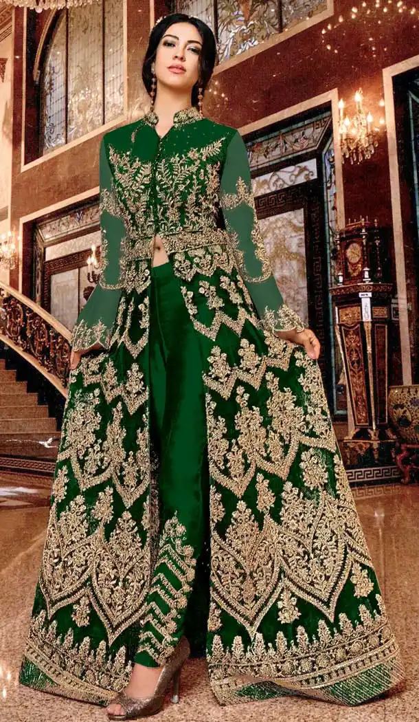 Green Color Soft Net Designer Pakistani Style Salwar Kameez -fz6635352