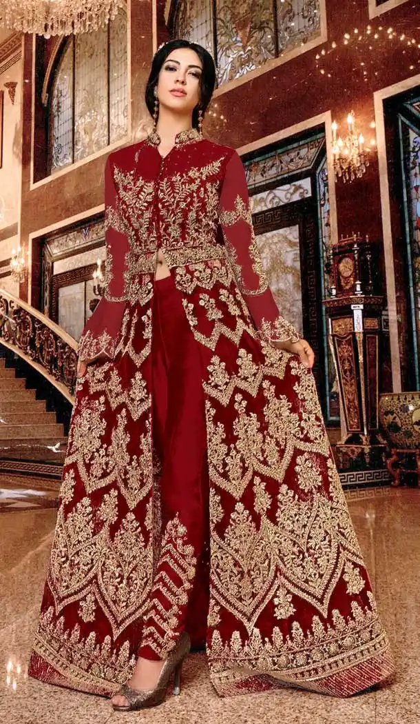 Exotic Red Color Soft Net Designer Pakistani Style Salwar Kameez -fz6635357