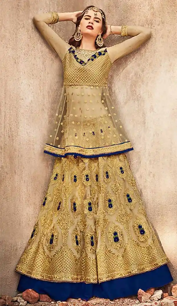 Golden With Navy Blue Color Net Designer Pakistani Style Lehenga Suit -fz6655363