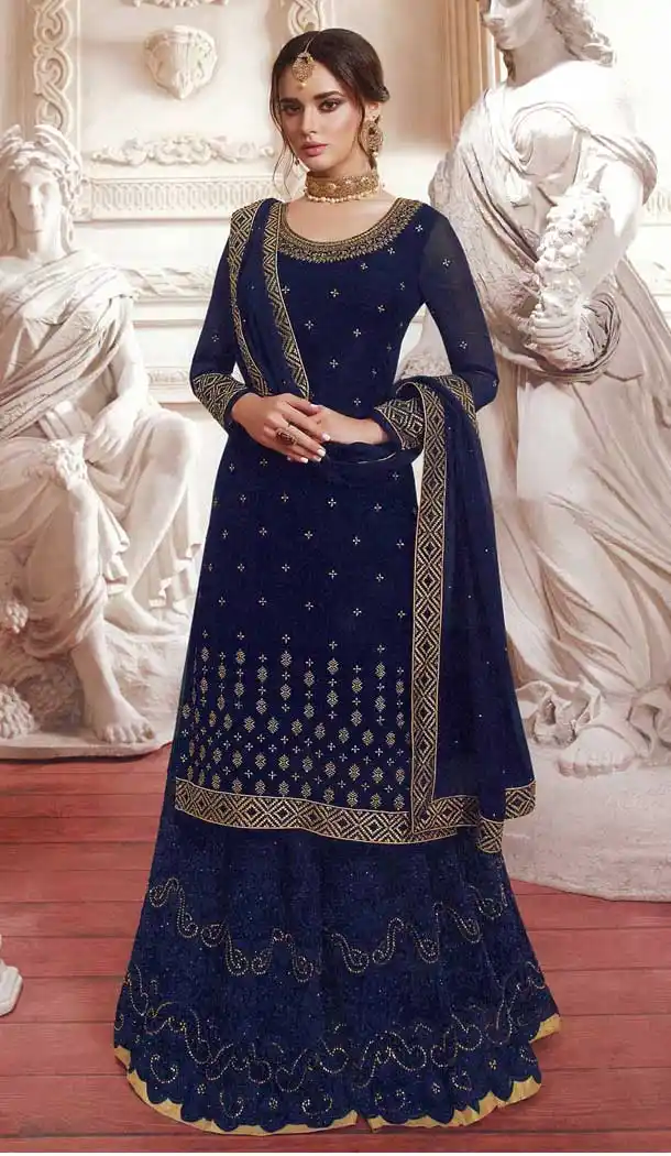 Purple Color Satin Georgette Designer Pakistani Style Sharara Suit -fz6665368
