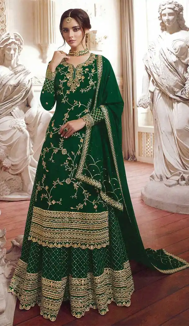 Green Color Faux Georgette Designer Pakistani Style Sharara Suit -fz6665369