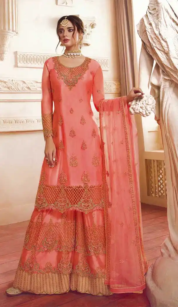 Navy Blue Color Faux Georgette Designer Pakistani Style Sharara Suit -fz6665371