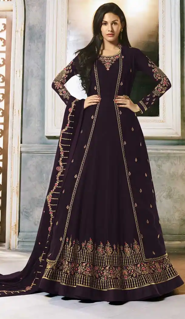 Purple Color Faux Georgette Designer Pakistani Style Salwar Kameez -fz6745445