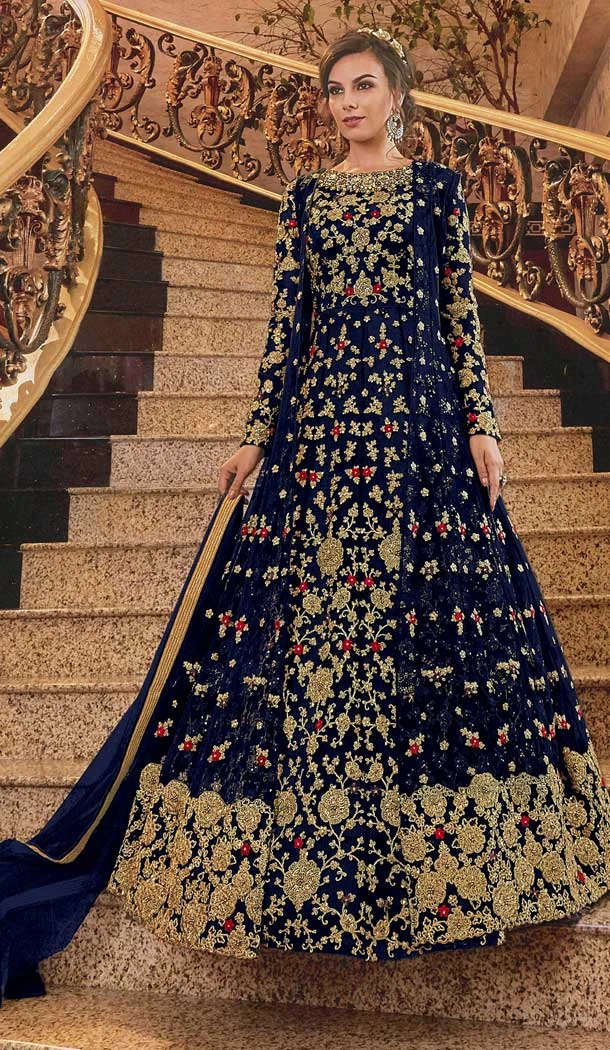 Blue Color Soft Net Designer Pakistani Style Wedding Salwar Kameez -fz6755446