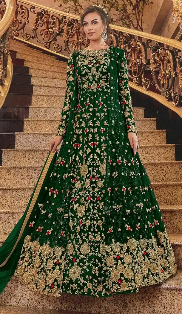 Green Color Soft Net Designer Pakistani Style Wedding Salwar Kameez -fz6755447