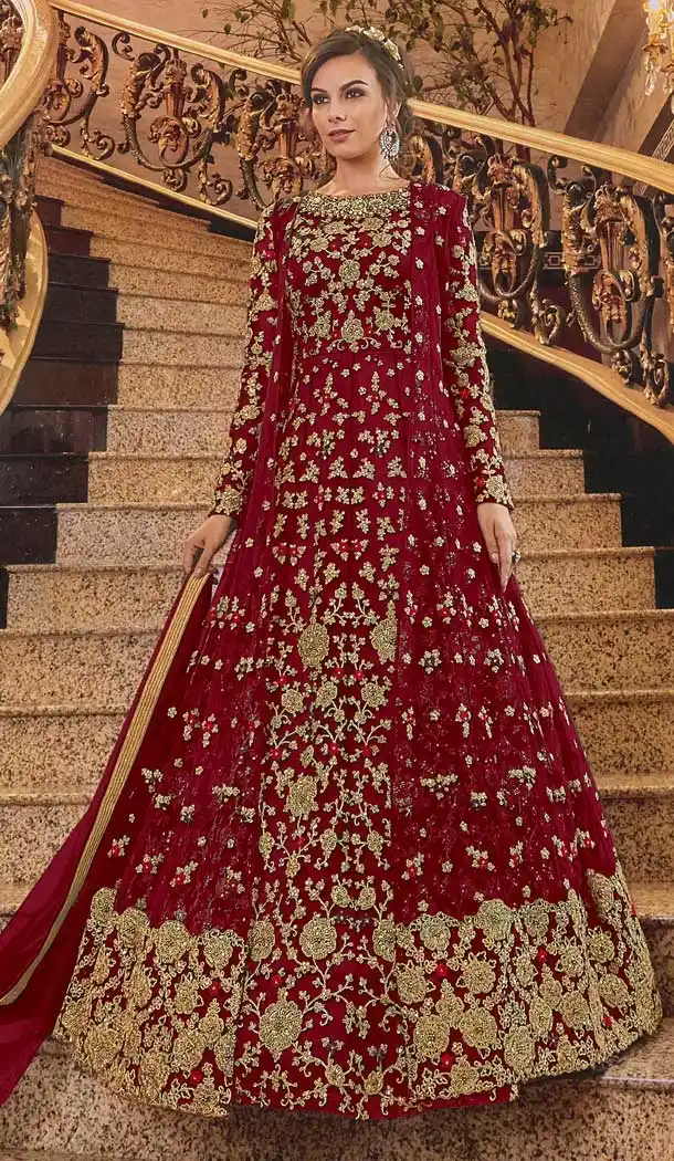 Maroon Color Soft Net Designer Pakistani Style Wedding Salwar Kameez -fz6755448