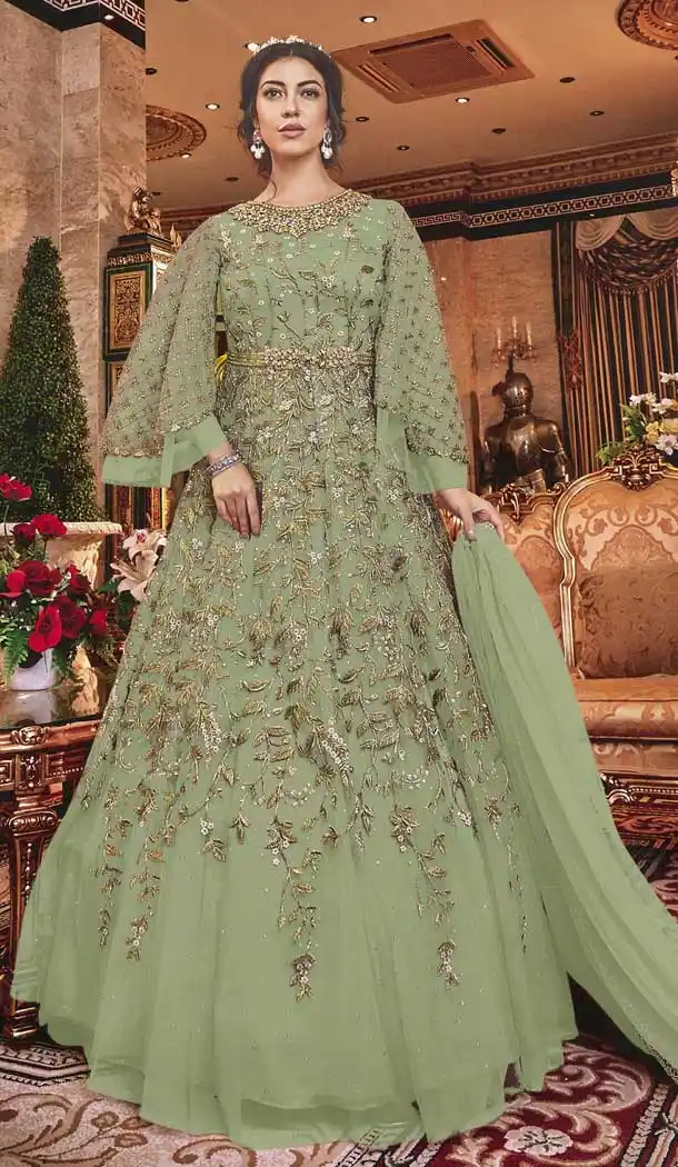Mahendi Green Color Soft Net Designer Pakistani Wedding Salwar Kameez -fz6765454