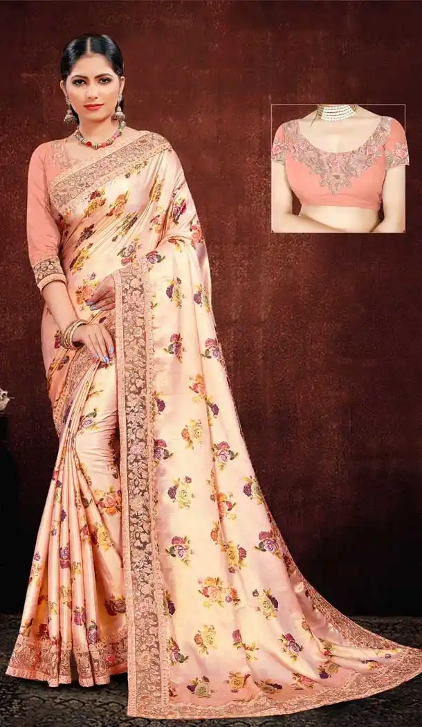 Magnificient Pink Color Satin Georgette Digital Printed Designer Saree Blouse -fz6675382