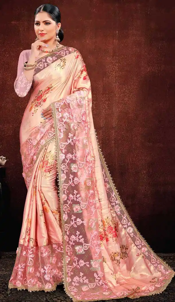 Mesmerizing Pink Color Satin Georgette Digital Printed Designer Saree Blouse -fz6675383