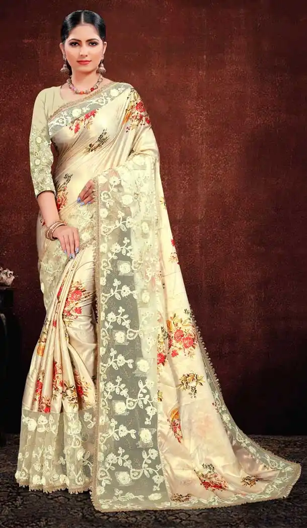 Yellow Color Satin Georgette Digital Printed Designer Saree Blouse -fz6675384