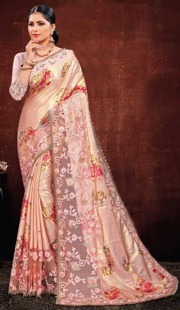 Contemporary Pink Color Satin Georgette Digital Printed Designer Saree Blouse -fz6675386