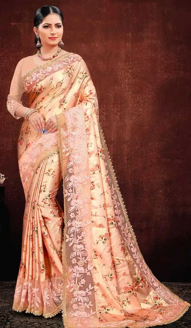 Orange Color Satin Georgette Digital Printed Designer Saree Blouse -fz6675391