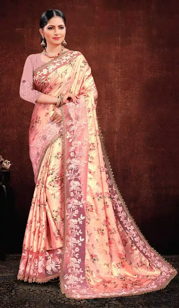 Alluring Pink Color Satin Georgette Digital Printed Designer Saree Blouse -fz6675393