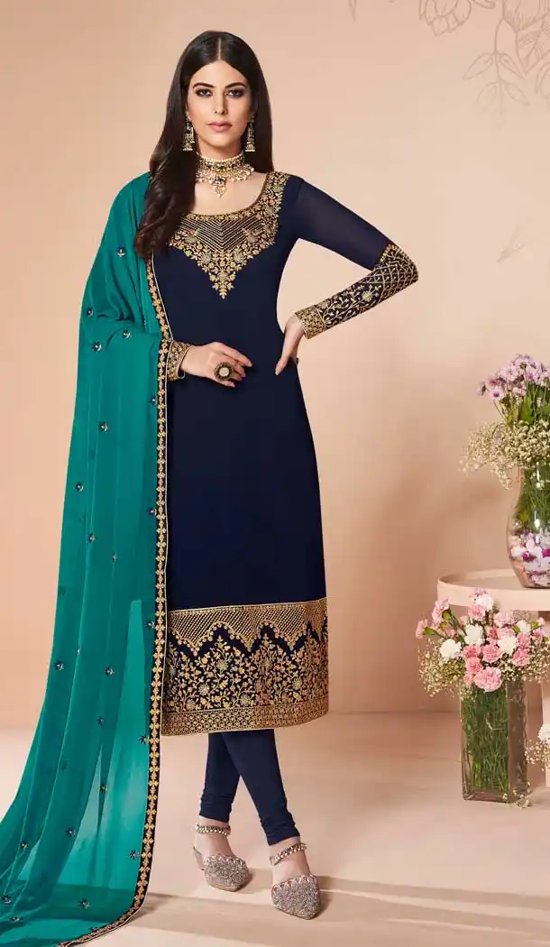 Navy Blue Color Real Georgette Party Wear Salwar Kameez -794197055