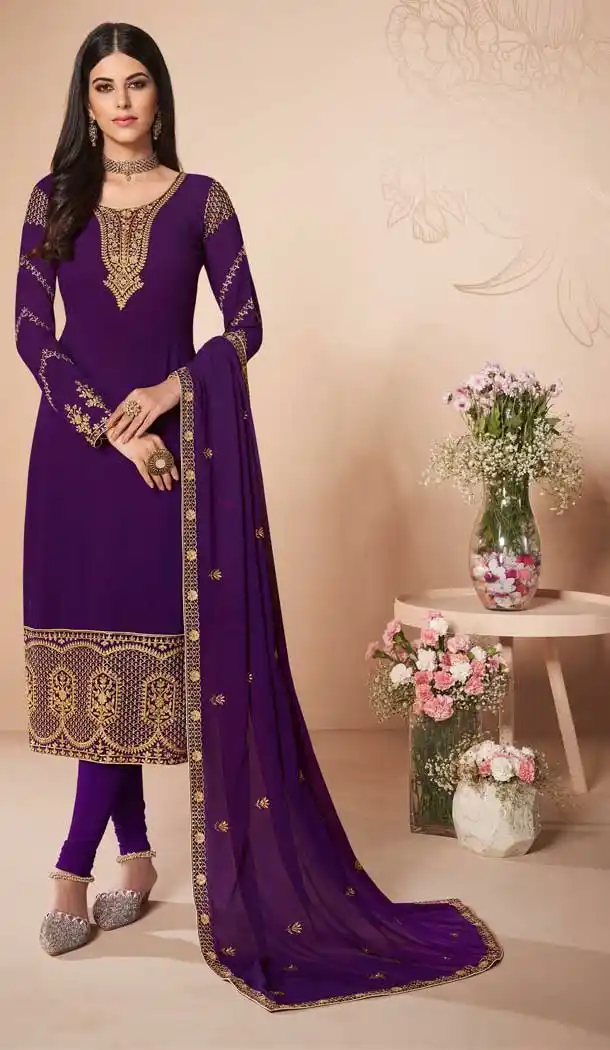 Purple Color Real Georgette Party Wear Salwar Kameez -794197056