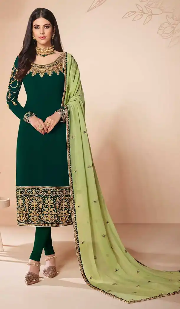 Gleaming Dark Green Color Real Georgette Party Wear Salwar Kameez -794197057