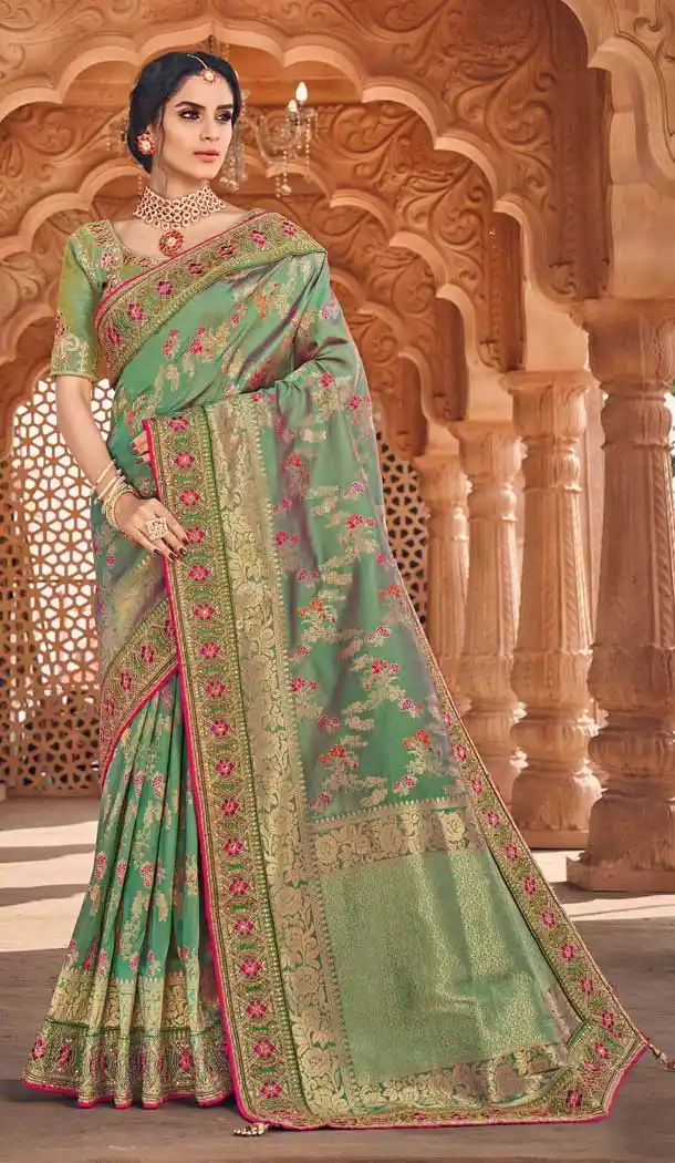 Two Tone Green Color Art Silk Designer Traditional Wedding Wear Saree -794397066