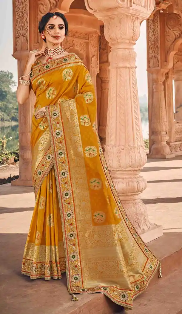 Elegance Yellow Color Art Silk Designer Traditional Wedding Wear Saree -794397072