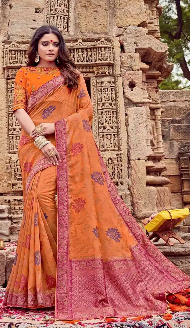 Orange Color Chanderi Silk Mix With Nylon Designer Party Wear Saree -794497077