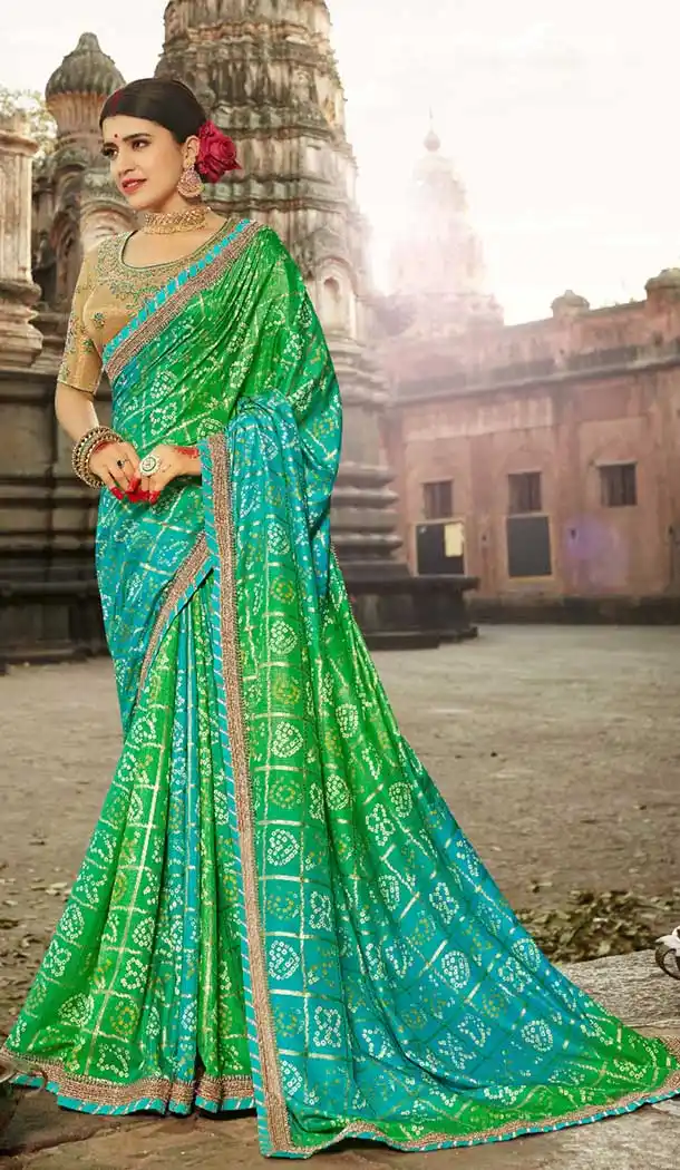 Green Color Georgette Designer Rajestani Bandhani Style Saree -795297156