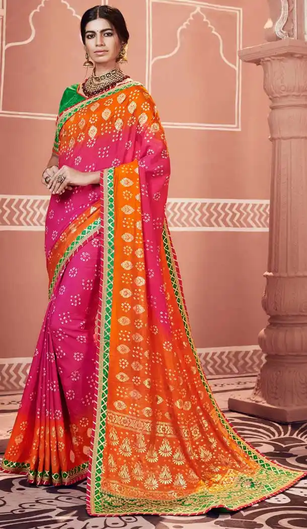 Stunning Multi Color Georgette Designer Rajestani Bandhani Style Saree -795297159
