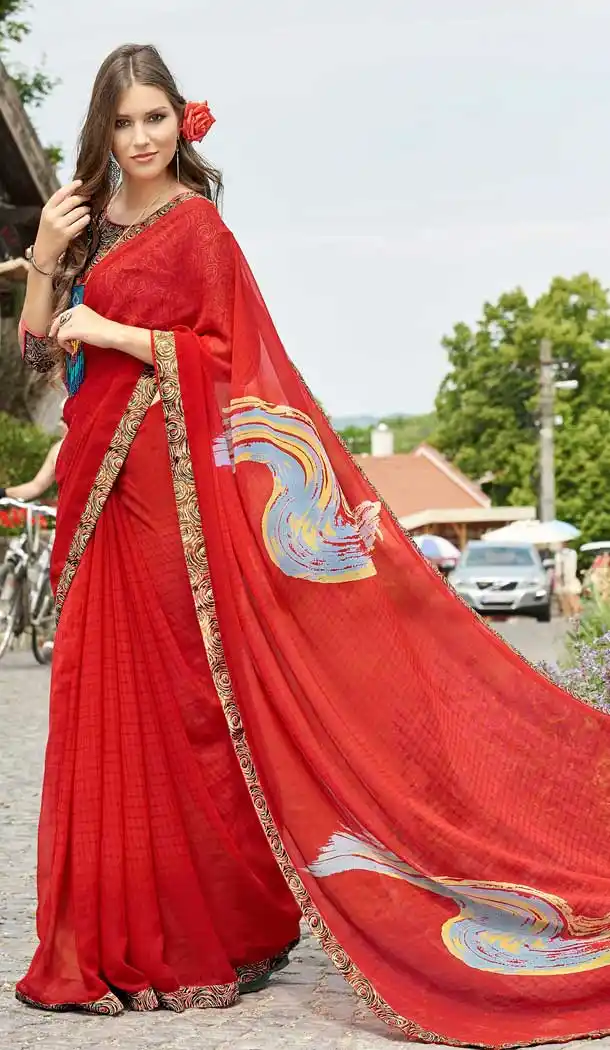 Red Color Georgette Casual Office Wear Fancy Saree Blouse -795597188