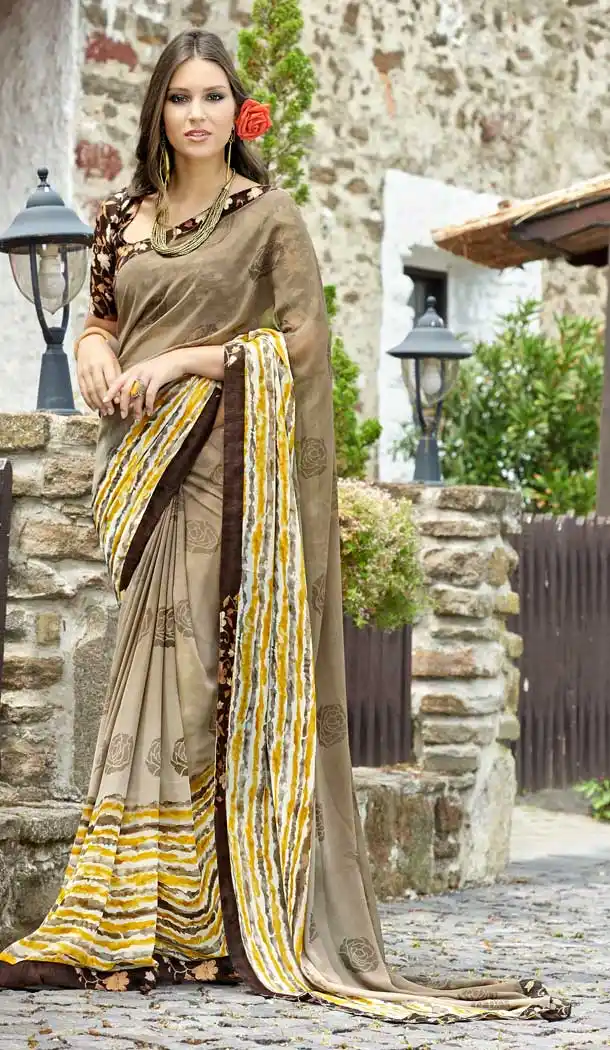 Chic Beige Color Georgette Casual Office Wear Fancy Saree Blouse -795597190