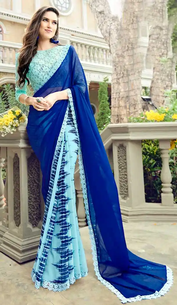 Blue Color Chiffon Casual Office Wear Fancy Saree Blouse -795597192