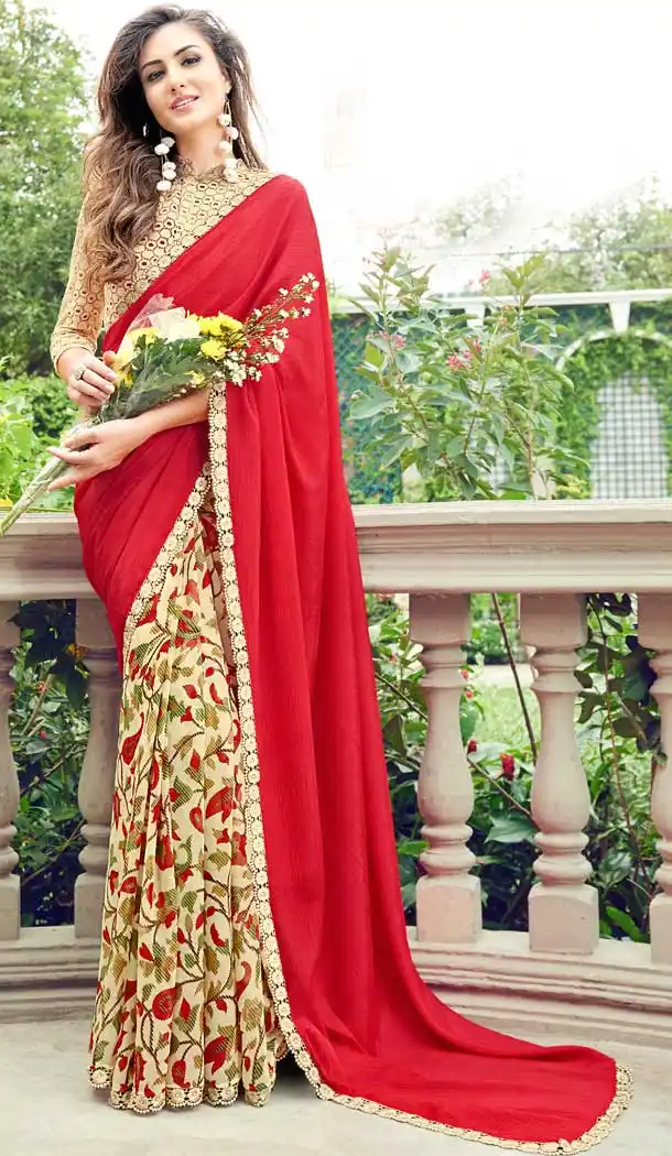 Red Color Chiffon Casual Office Wear Fancy Saree Blouse -795597193
