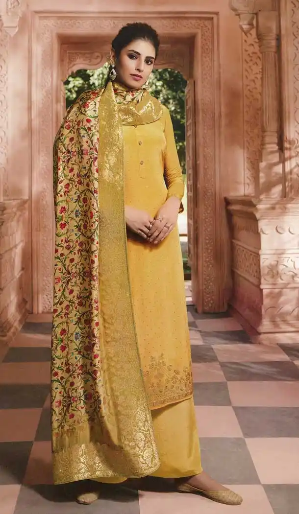 Charming Yellow Color Crepe Designer Party Wear Palazzo Salwar Kameez -77306879
