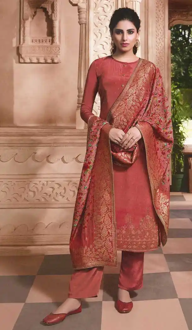 Rust Red Color Crepe Designer Party Wear Palazzo Salwar Kameez -77306881